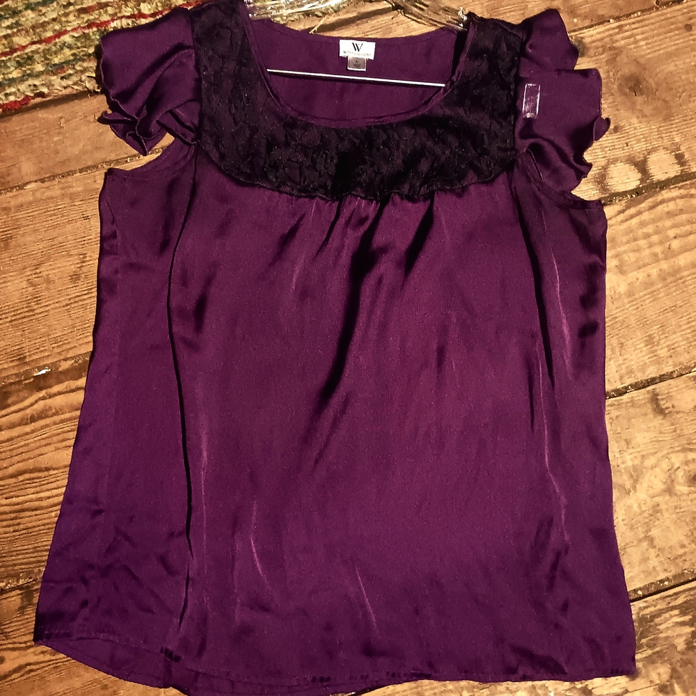 Worthington Purple Blouse with Black Lace Accent
